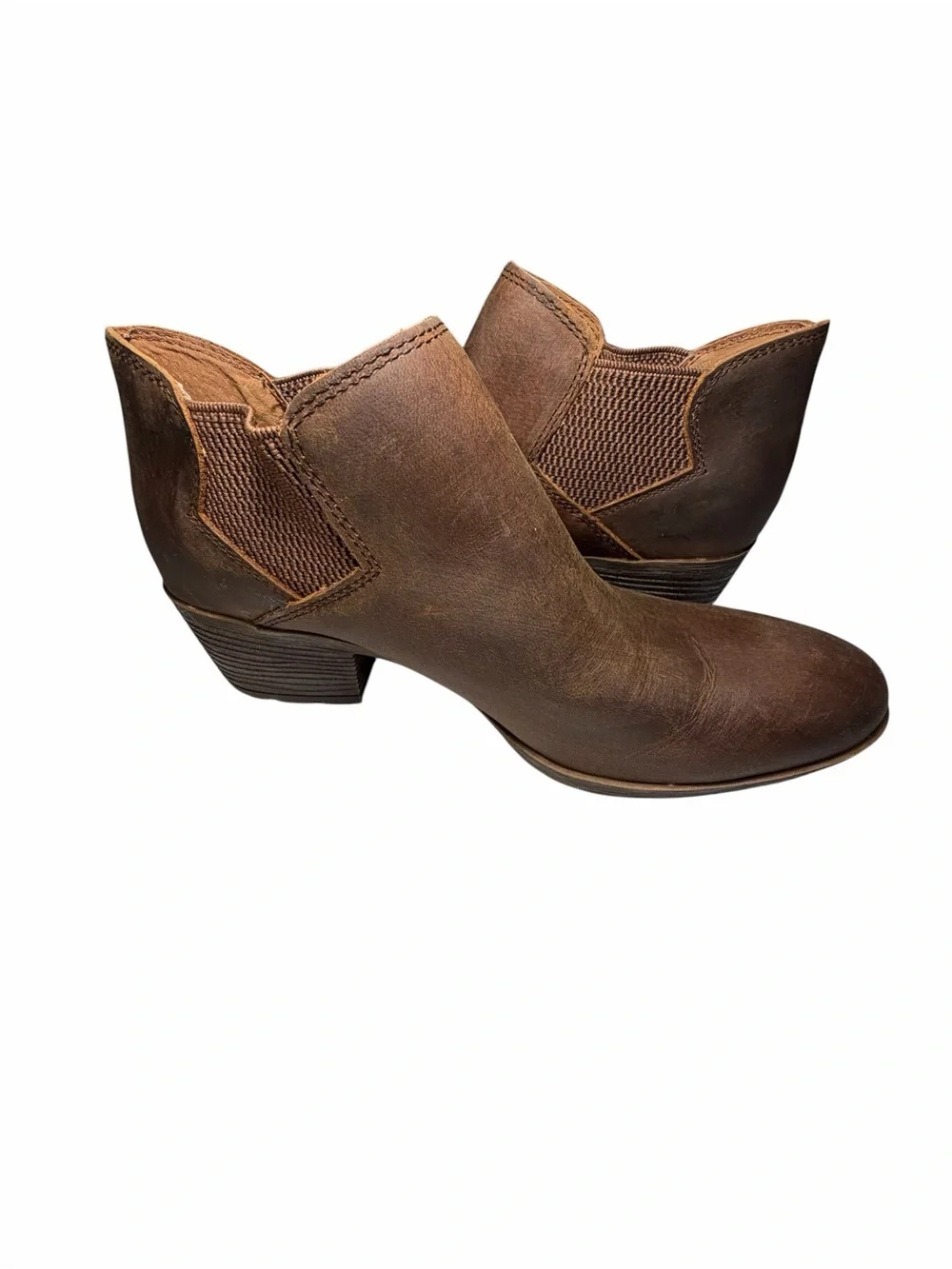B.O.C Brown Leather Western Ankle Booties - Womens 8